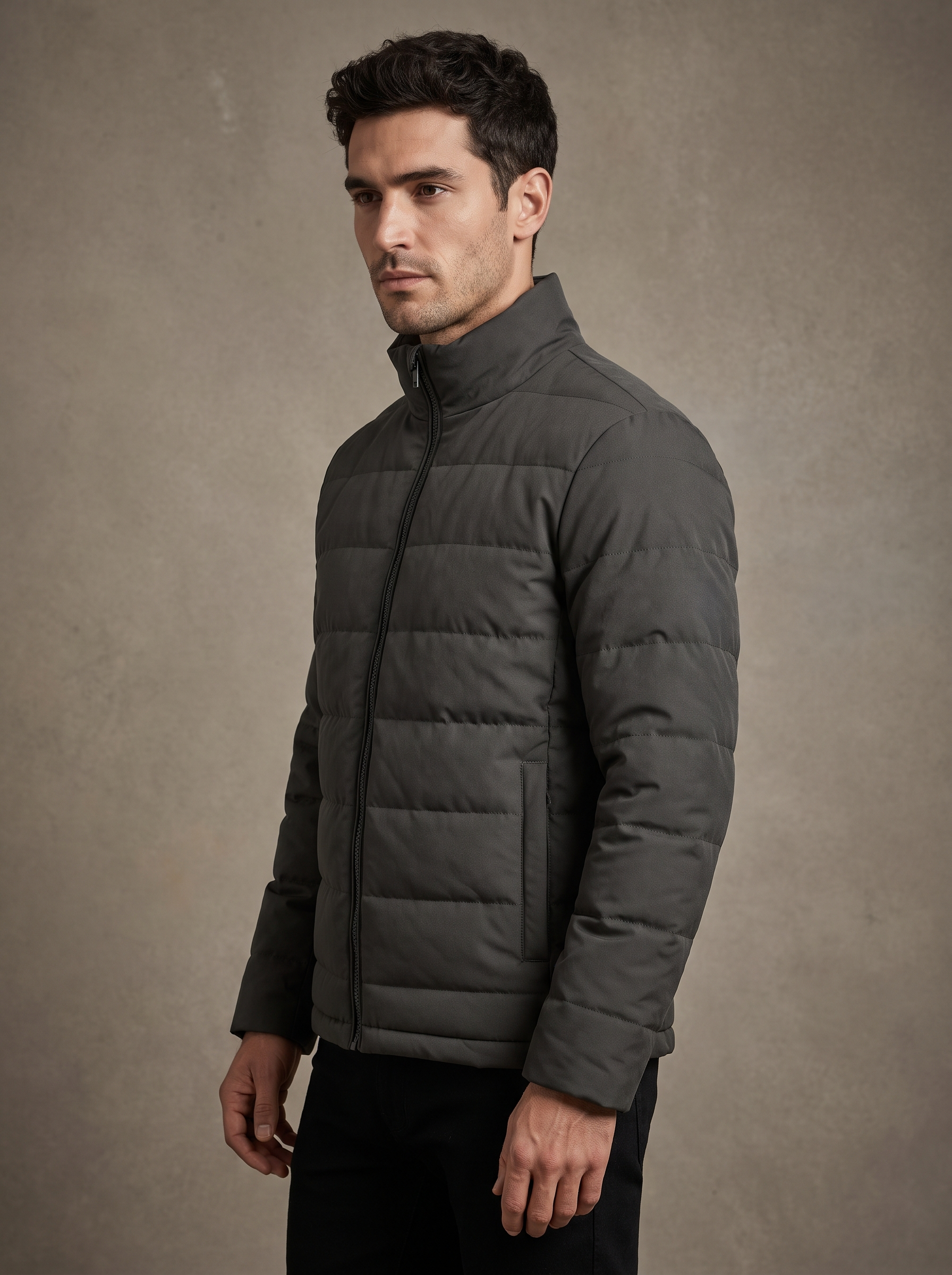Heated Jacket studio campaign photo, three-quarter view