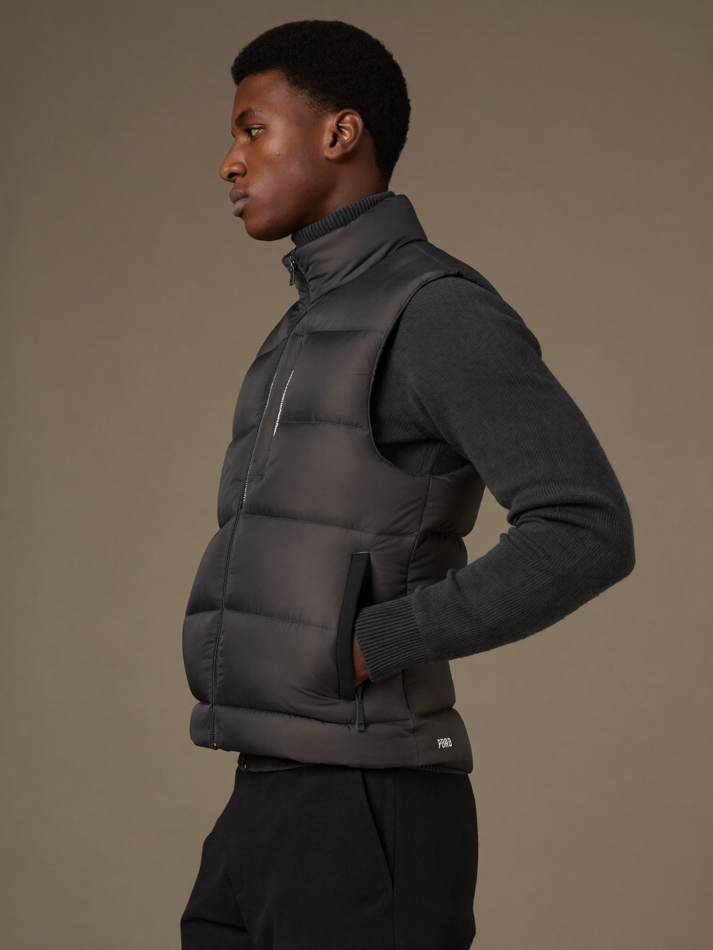 Heated Vest studio campaign photo, three-quarter view